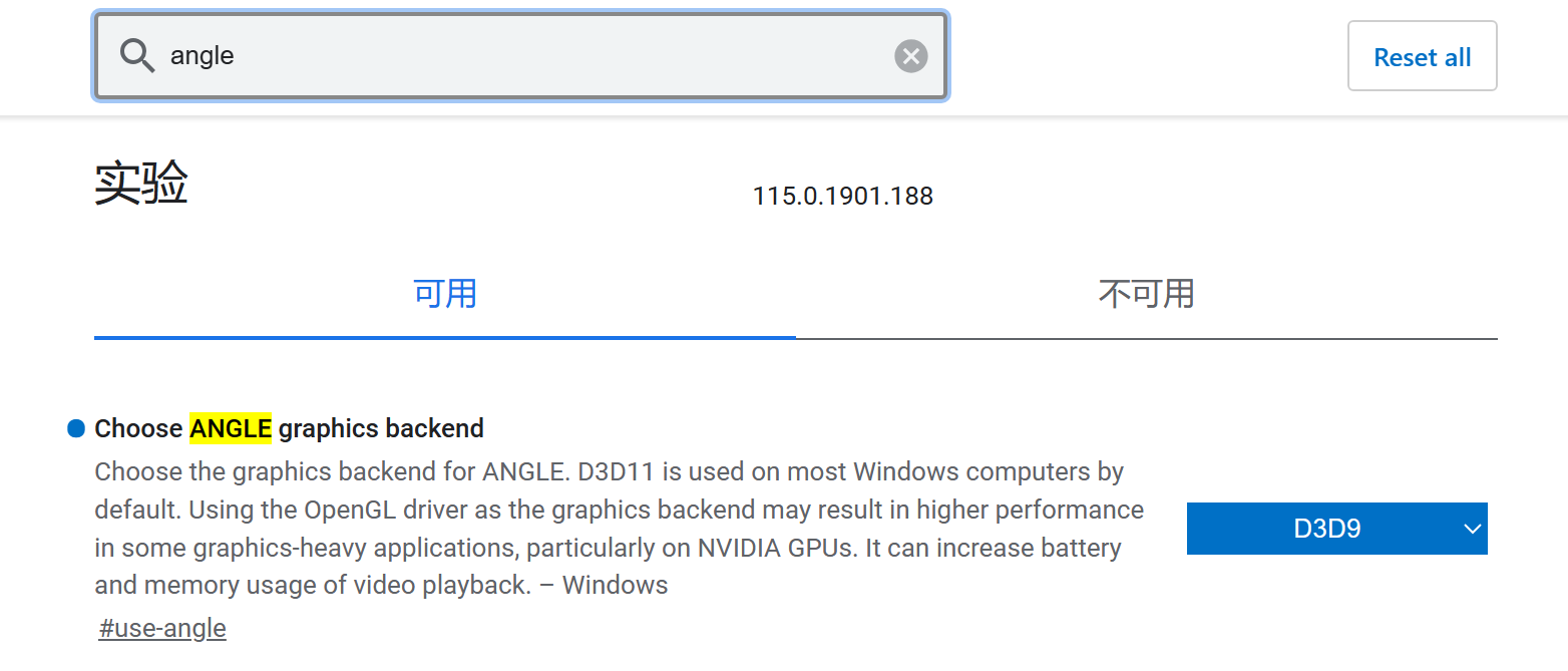 Choose ANGLE graphics backend